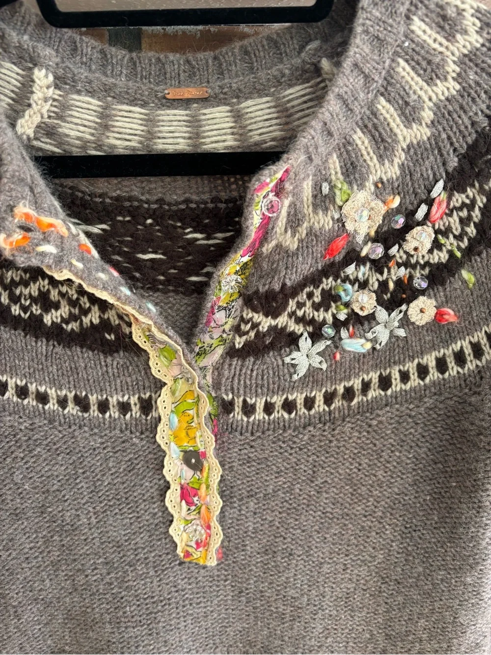 Vintage Free People Bohemian sweater: wool/alpaca blend with lace details